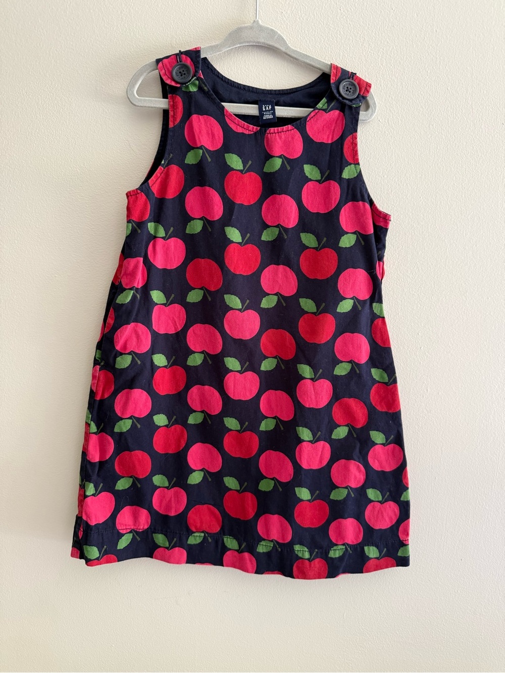 Back to school 🍎 Gap Girls Shift Dress Navy Red Apple Print 5T Sleeveless Cotton